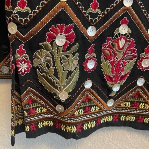 M🎀Victor Costa 90' Vintage Black Embroidered Floral Garden Printed Black - Picture 8 of 10